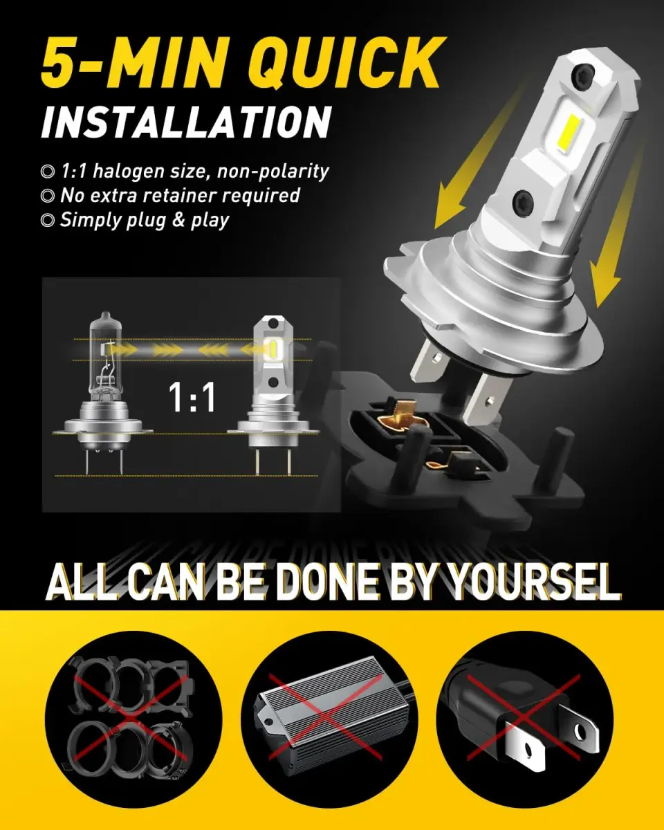 AUXITO H7 LED Headlight Bulbs 6500K Cool White 2-Pack | 600% Brighter, Plug-and-Play - view 4