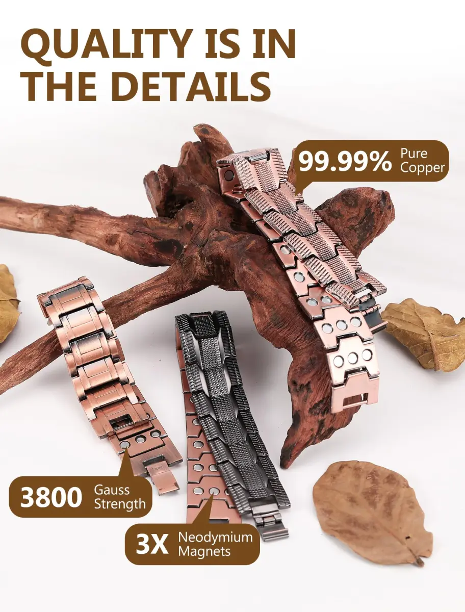 Feraco Pure Copper Magnetic Bracelet for Men | 22 cm (8.66 inches) Tyre Graphics - view 6