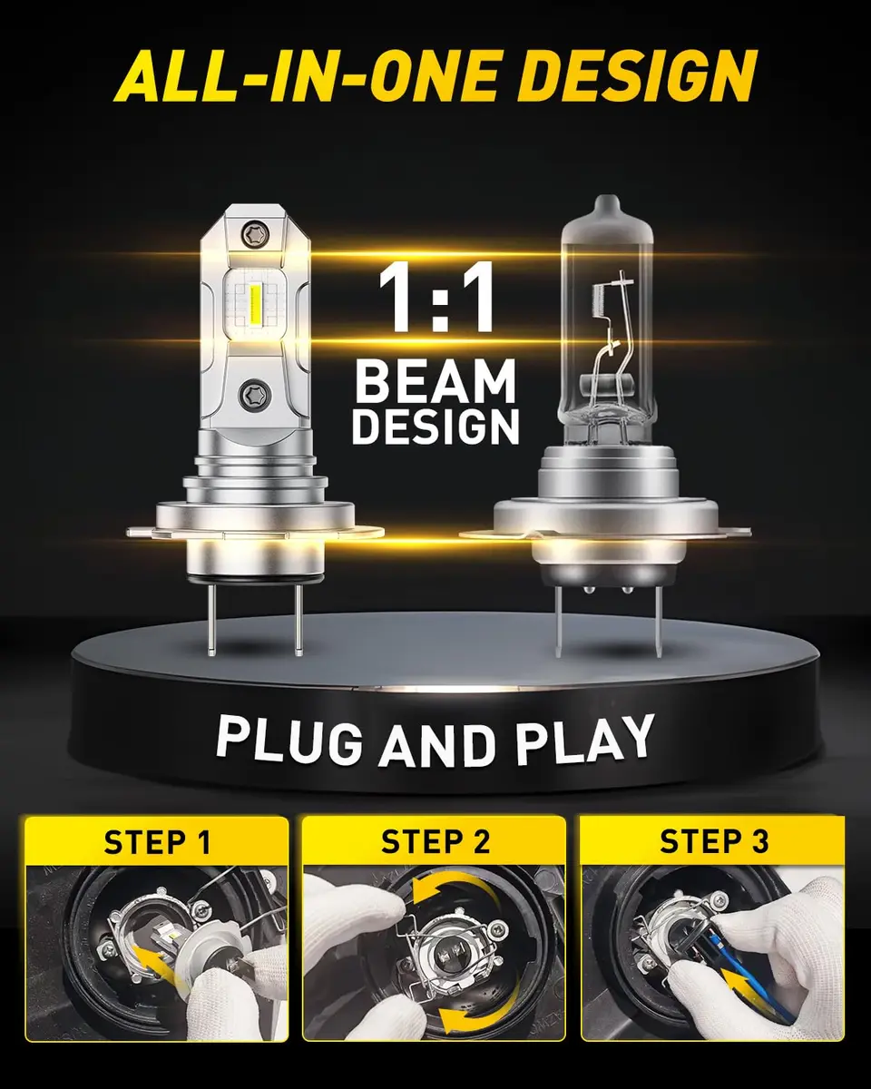 AUXITO H7 Halogen Headlight Bulb - 6X Brightness 6500K White, Plug & Play, 2-Pack | Enhanced Night Vision for Indian Roads - view 6