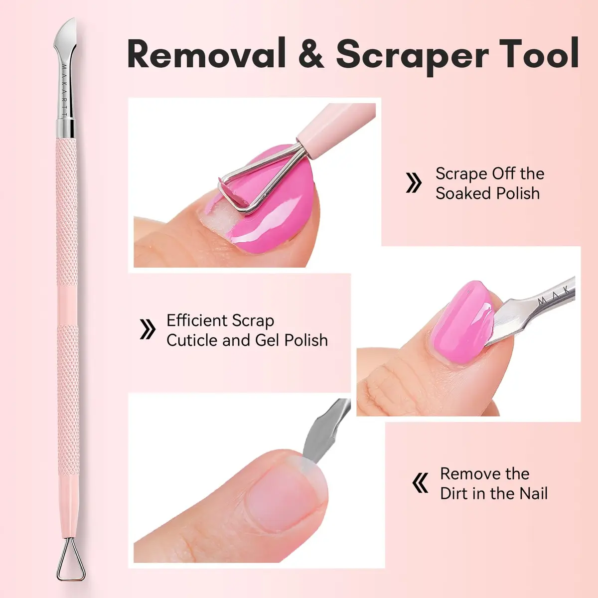Makartt Pink Cuticle Trimmer Set with 2 Pushers, Nail Clipper & Nipper | Professional Stainless Steel Manicure Tools for Precise Nail Prep - view 4