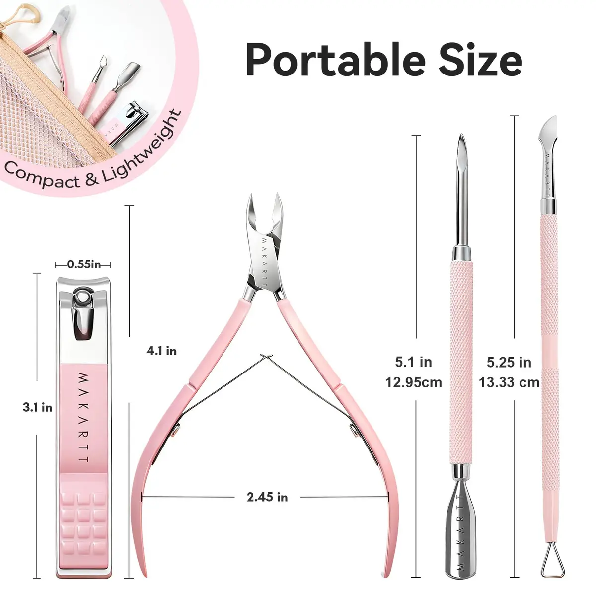 Makartt Pink Cuticle Trimmer Set with 2 Pushers, Nail Clipper & Nipper | Professional Stainless Steel Manicure Tools for Precise Nail Prep - view 6