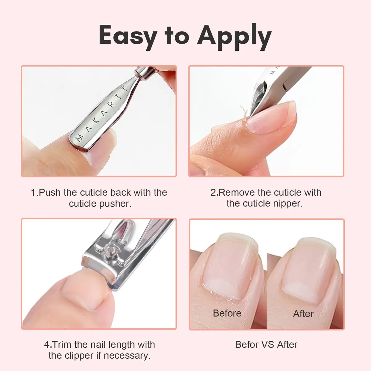 Makartt Pink Cuticle Trimmer Set with 2 Pushers, Nail Clipper & Nipper | Professional Stainless Steel Manicure Tools for Precise Nail Prep - view 7