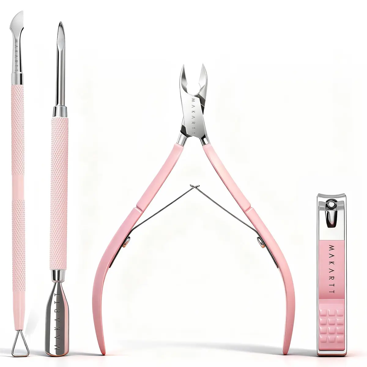Makartt Pink Cuticle Trimmer Set with 2 Pushers, Nail Clipper & Nipper | Professional Stainless Steel Manicure Tools for Precise Nail Prep - view 9