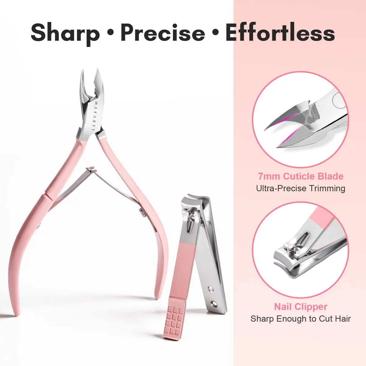 Makartt Pink Cuticle Trimmer Set with 2 Pushers, Nail Clipper & Nipper | Professional Stainless Steel Manicure Tools for Precise Nail Prep - view 2