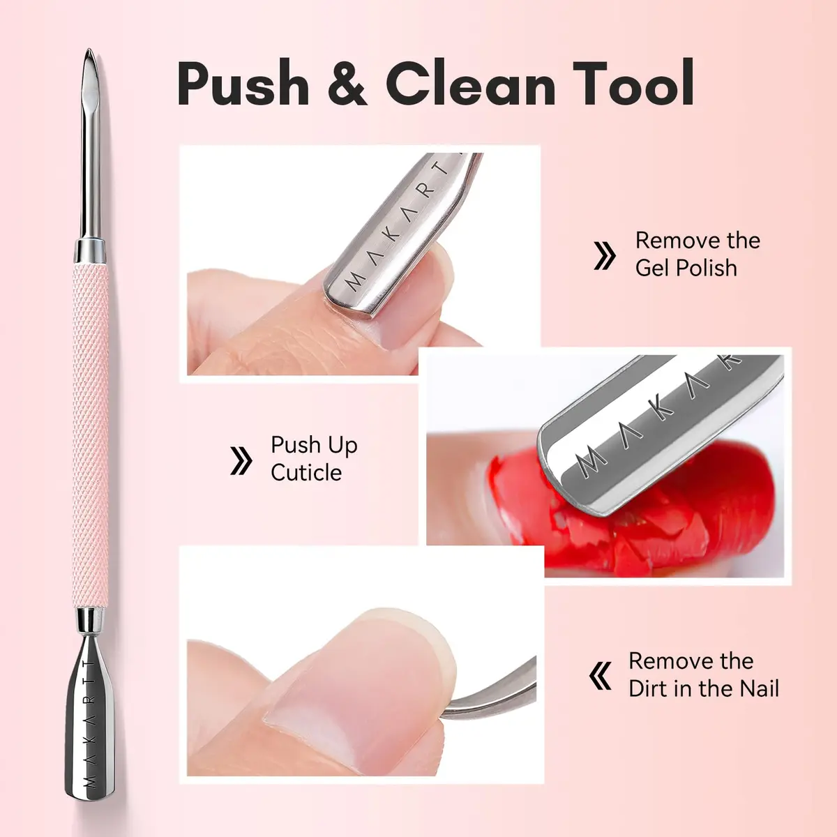 Makartt Pink Cuticle Trimmer Set with 2 Pushers, Nail Clipper & Nipper | Professional Stainless Steel Manicure Tools for Precise Nail Prep - view 3