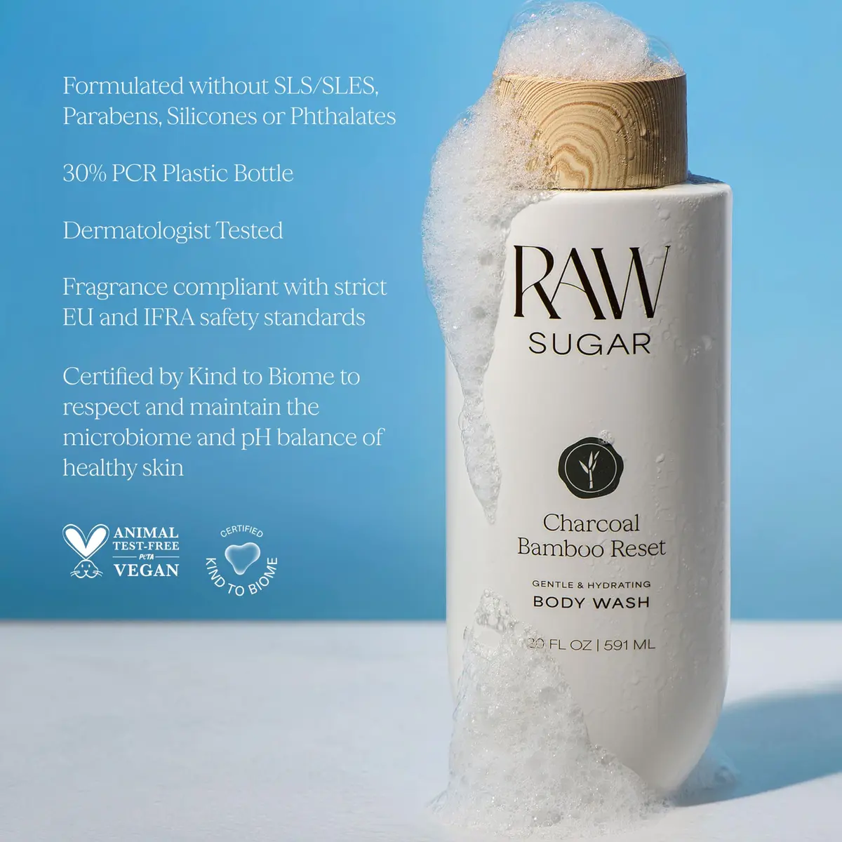 RAW SUGAR Charcoal Bamboo Reset Body Wash 20 Fl Oz | Hydrating & Detoxifying Vegan Gel - view 5
