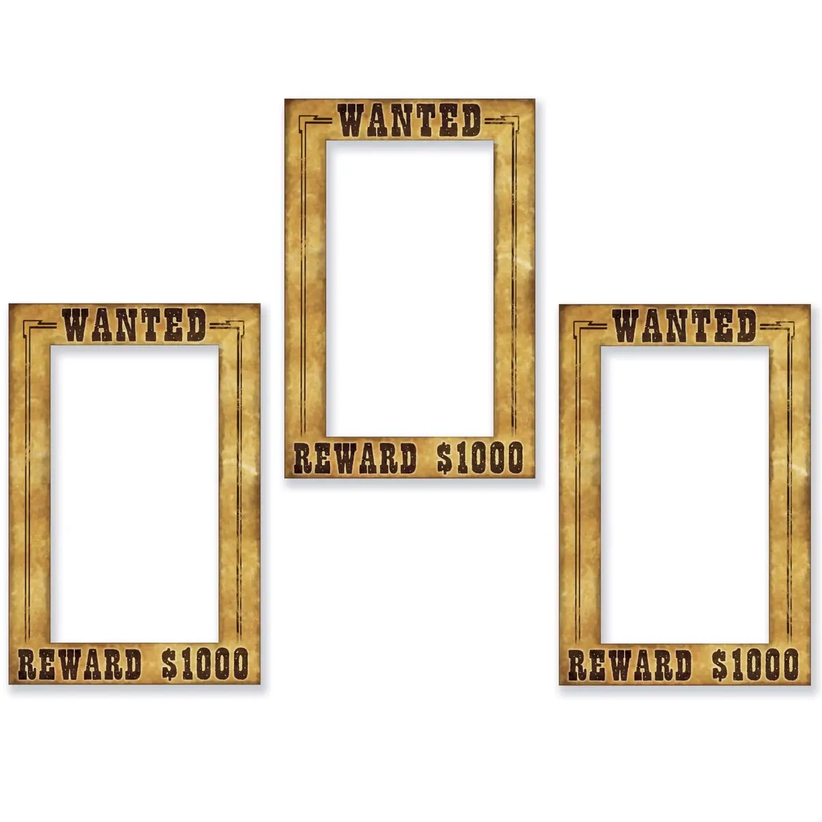 Beistle Western Wanted Photo Fun Frames – 3 Pack, Lightweight Cardstock for Western Parties & Cowboy Photos - main product image