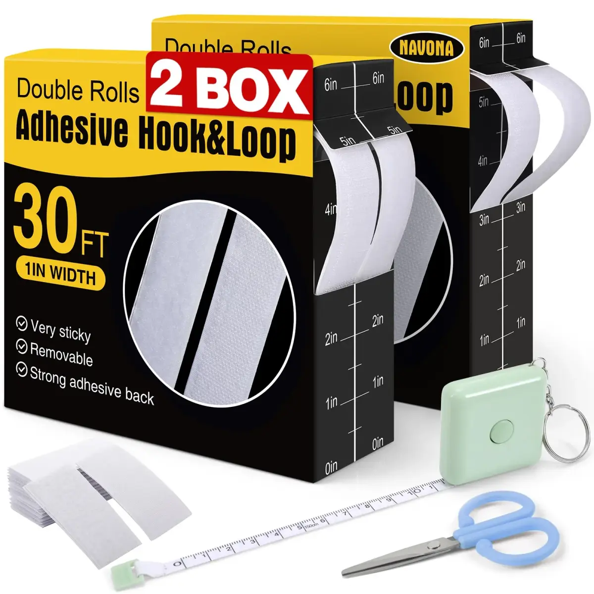 Navona Heavy Duty Hook and Loop Strips with Adhesive, 60ft Total x 1 Inch White | Industrial Strength Fastener Tape - main product image