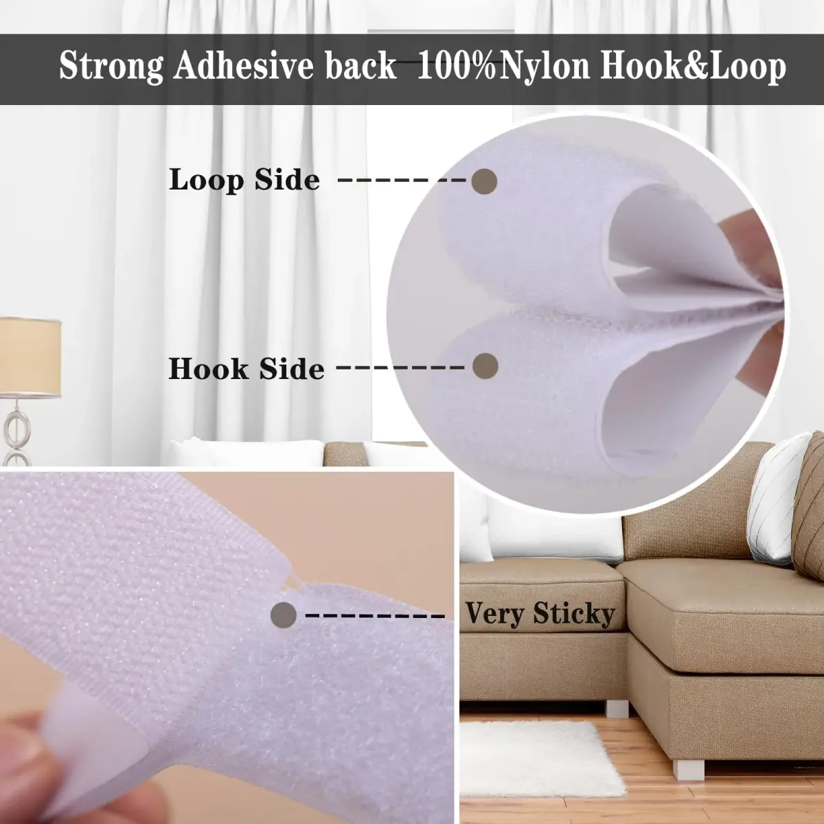 Navona Heavy Duty Hook and Loop Strips with Adhesive, 60ft Total x 1 Inch White | Industrial Strength Fastener Tape - view 3