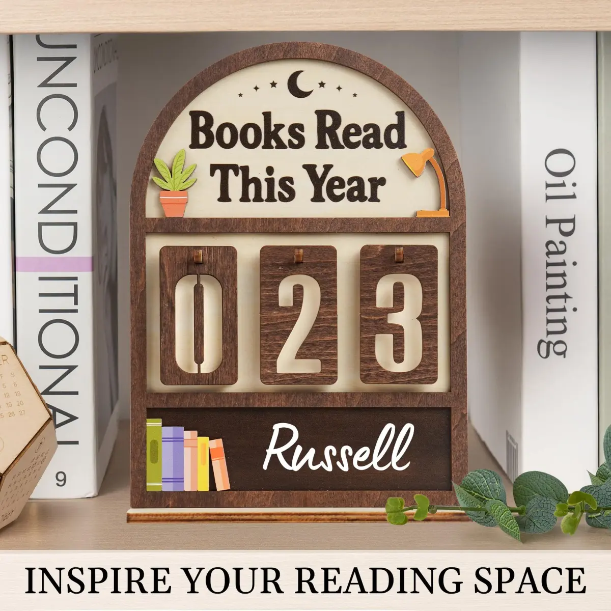 DINIZON Books Read This Year Counter Wooden Book Tracker 18 cm (7 in) x 15 cm (6 in) | Motivational Reading Decor - view 6
