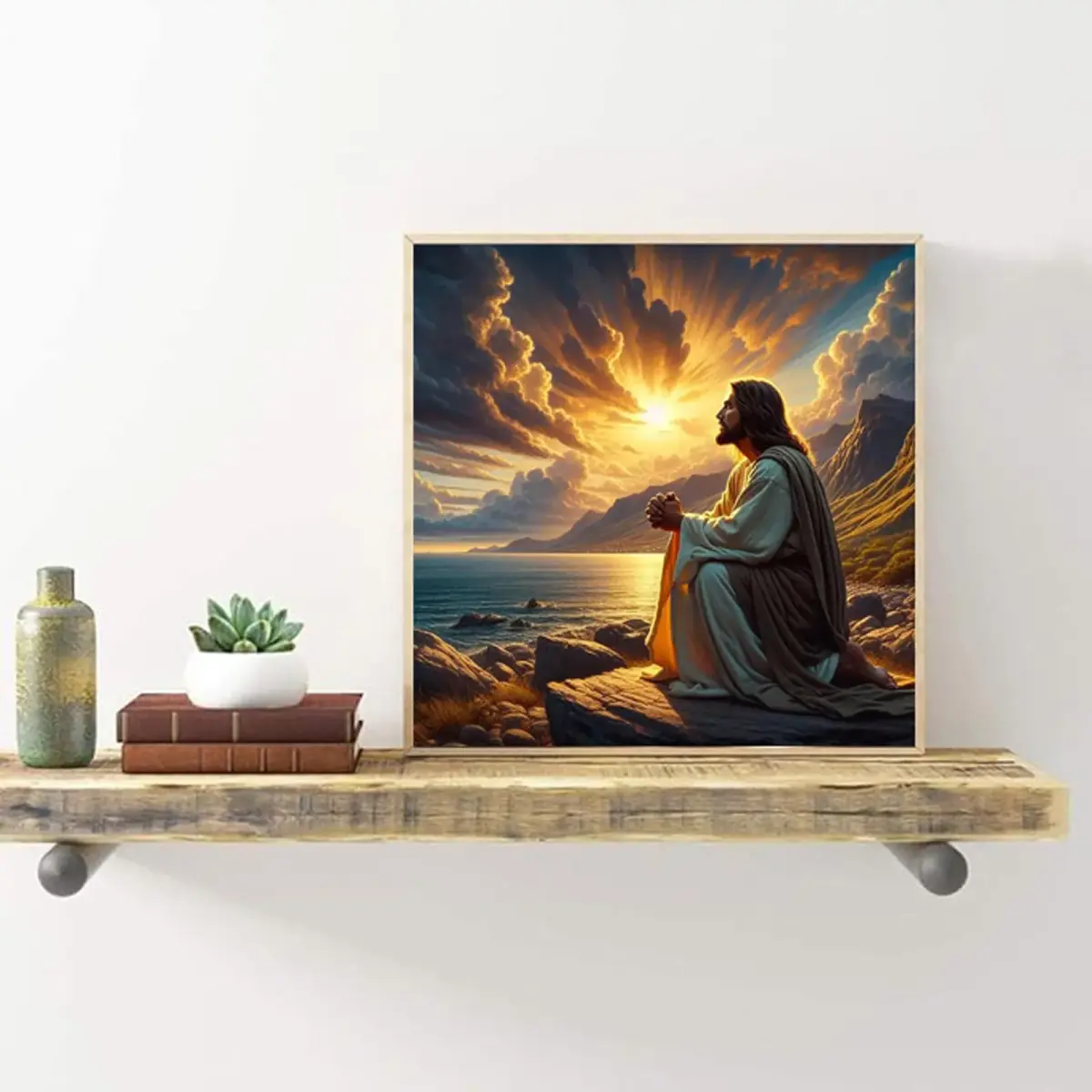 MjhRcll Jesus Stamped Cross Stitch Kit 35x35cm (14x14 Inch) | Religious Home Decor for Beginners - view 3
