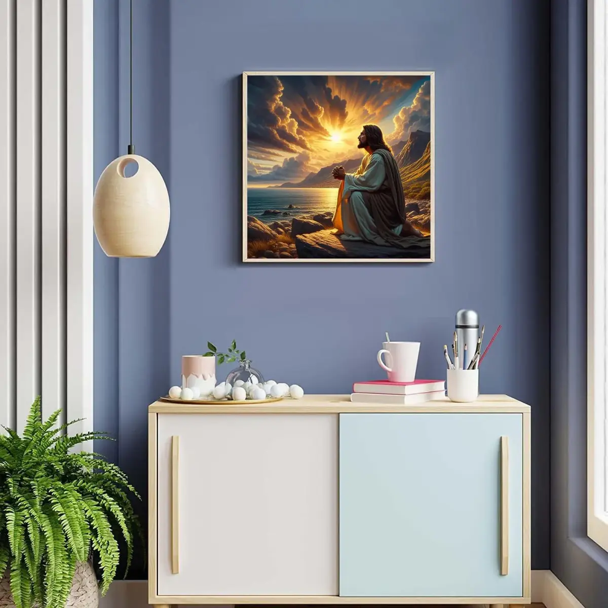 MjhRcll Jesus Stamped Cross Stitch Kit 35x35cm (14x14 Inch) | Religious Home Decor for Beginners - view 4