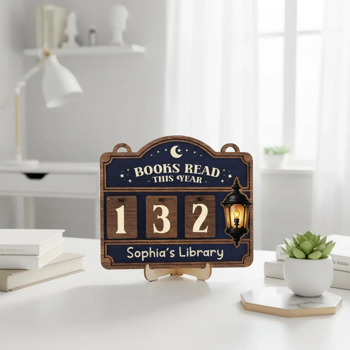 DINIZON Books Read This Year Counter, Wooden Book Tracker 7 x 6 Inch | Modern Bookshelf Decor - view 9