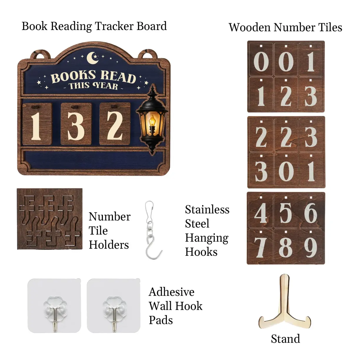 DINIZON Books Read This Year Counter, Wooden Book Tracker 7 x 6 Inch | Modern Bookshelf Decor - view 4