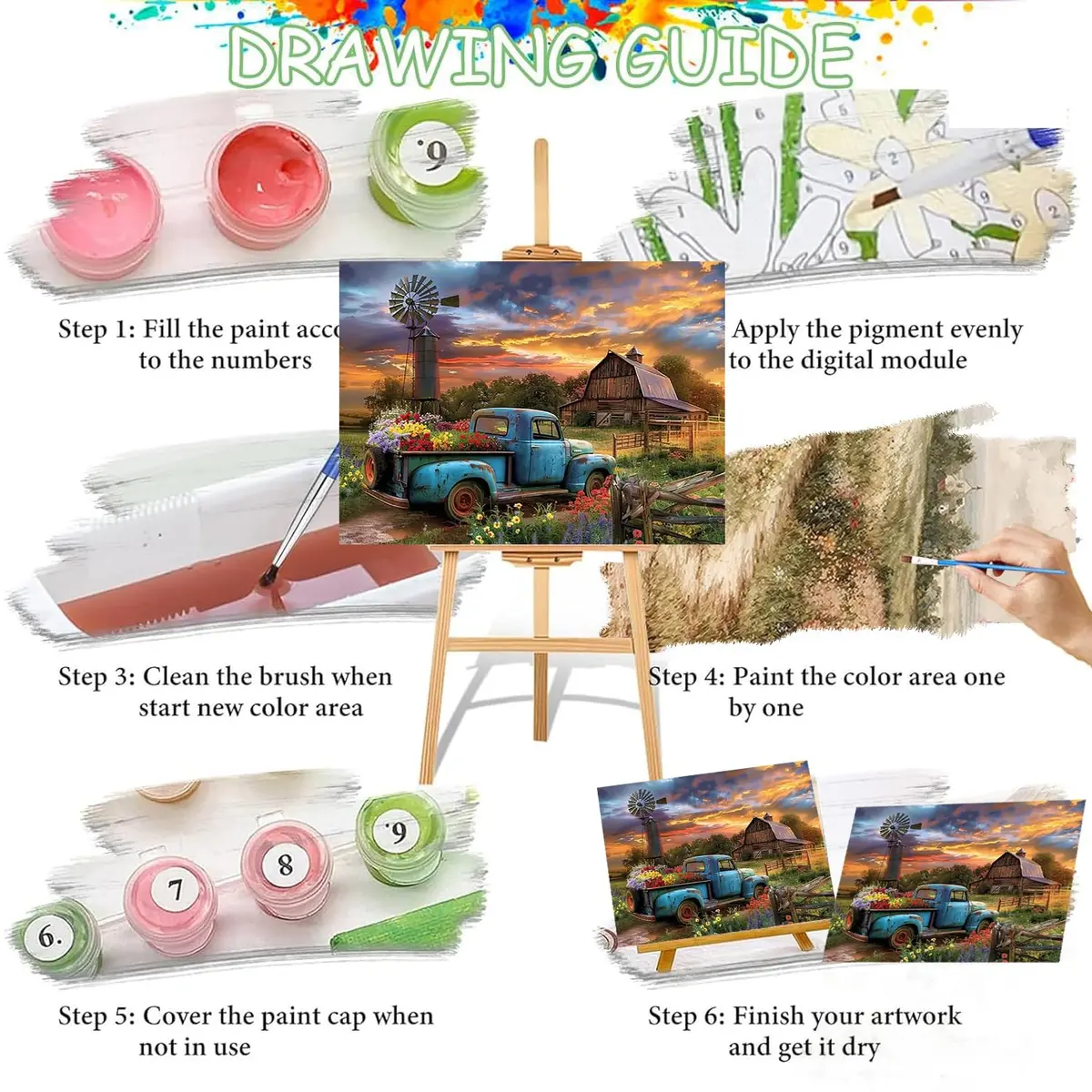 Fairyland JinWenn Rustic Farmhouse Barn Truck Flower Paint by Numbers Kit for Adults 40x50 cm | Relaxing DIY Wall Art - view 6