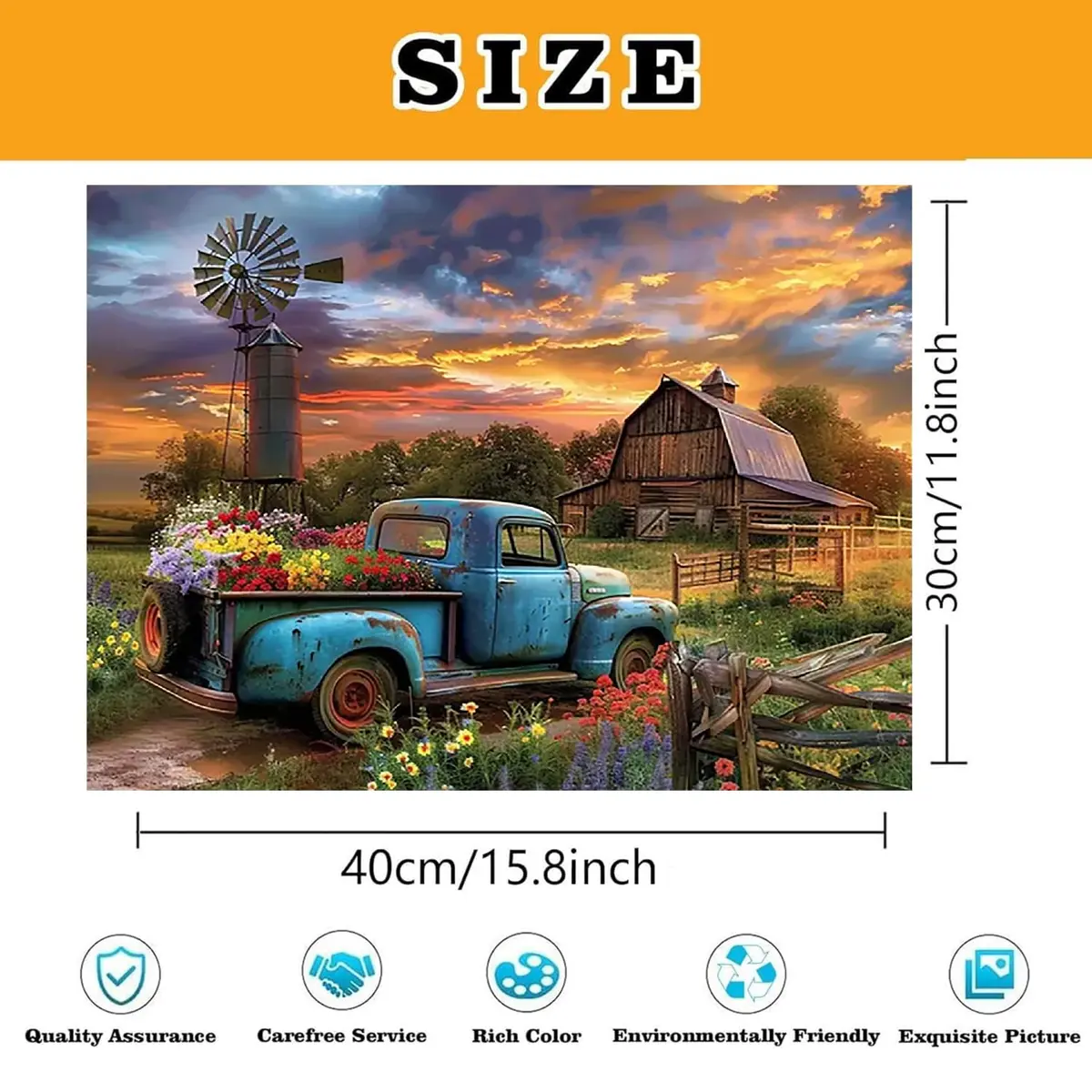 Fairyland JinWenn Rustic Farmhouse Barn Truck Flower Paint by Numbers Kit for Adults 40x50 cm | Relaxing DIY Wall Art - view 3