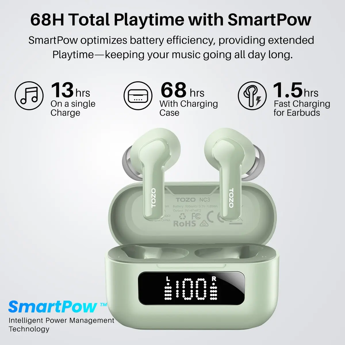 TOZO Hybrid Active Noise Cancelling In Ear Wireless Earbuds | 68H Playtime, IPX8 Waterproof - view 4