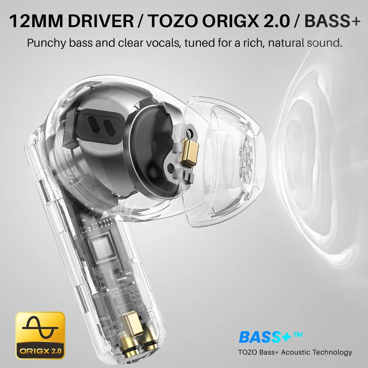 TOZO Hybrid Active Noise Cancelling In Ear Wireless Earbuds | 68H Playtime, IPX8 Waterproof - view 2
