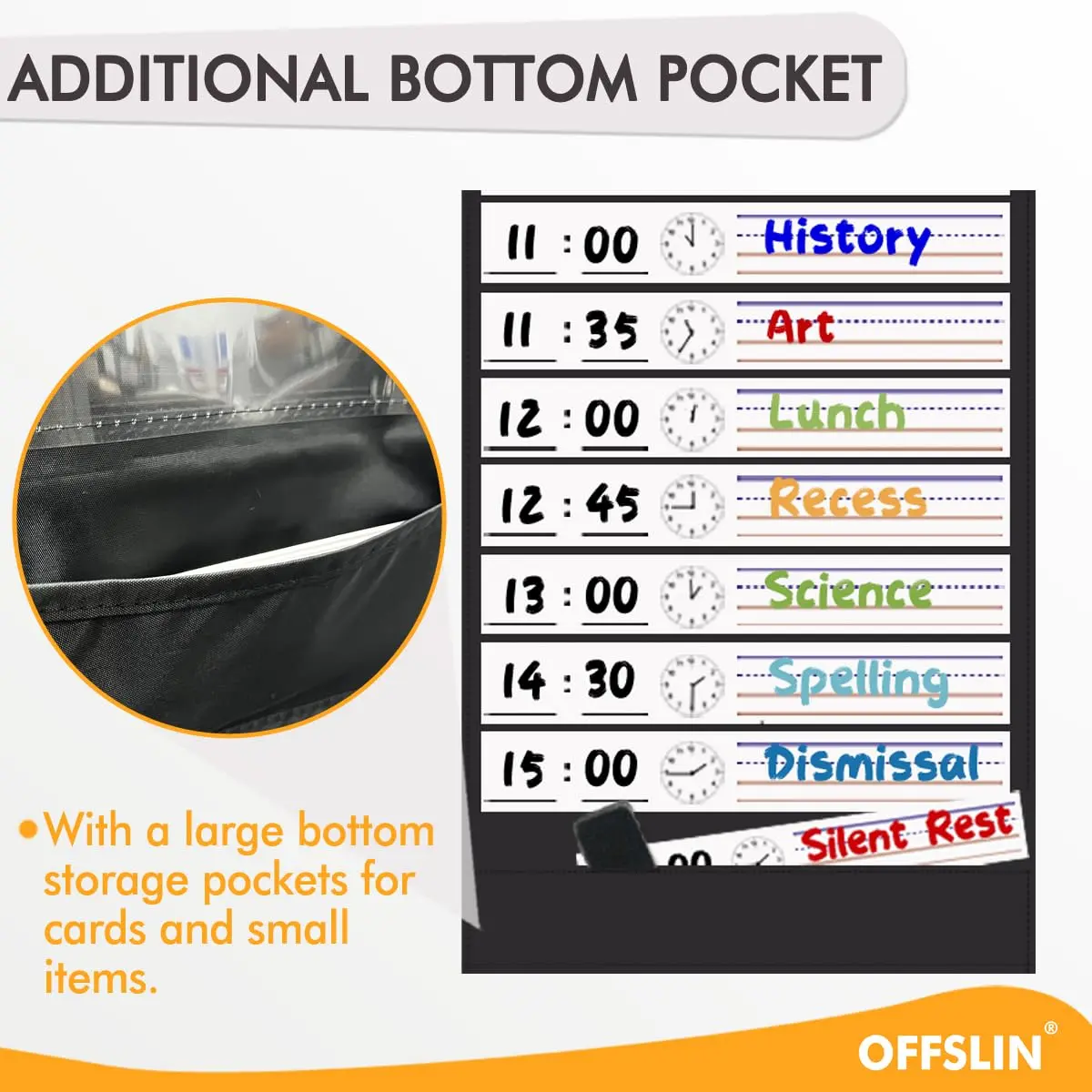 OFFSLIN Daily Schedule Pocket Chart, 13+1 Pockets Classroom Pocket Chart for Office & School - view 5