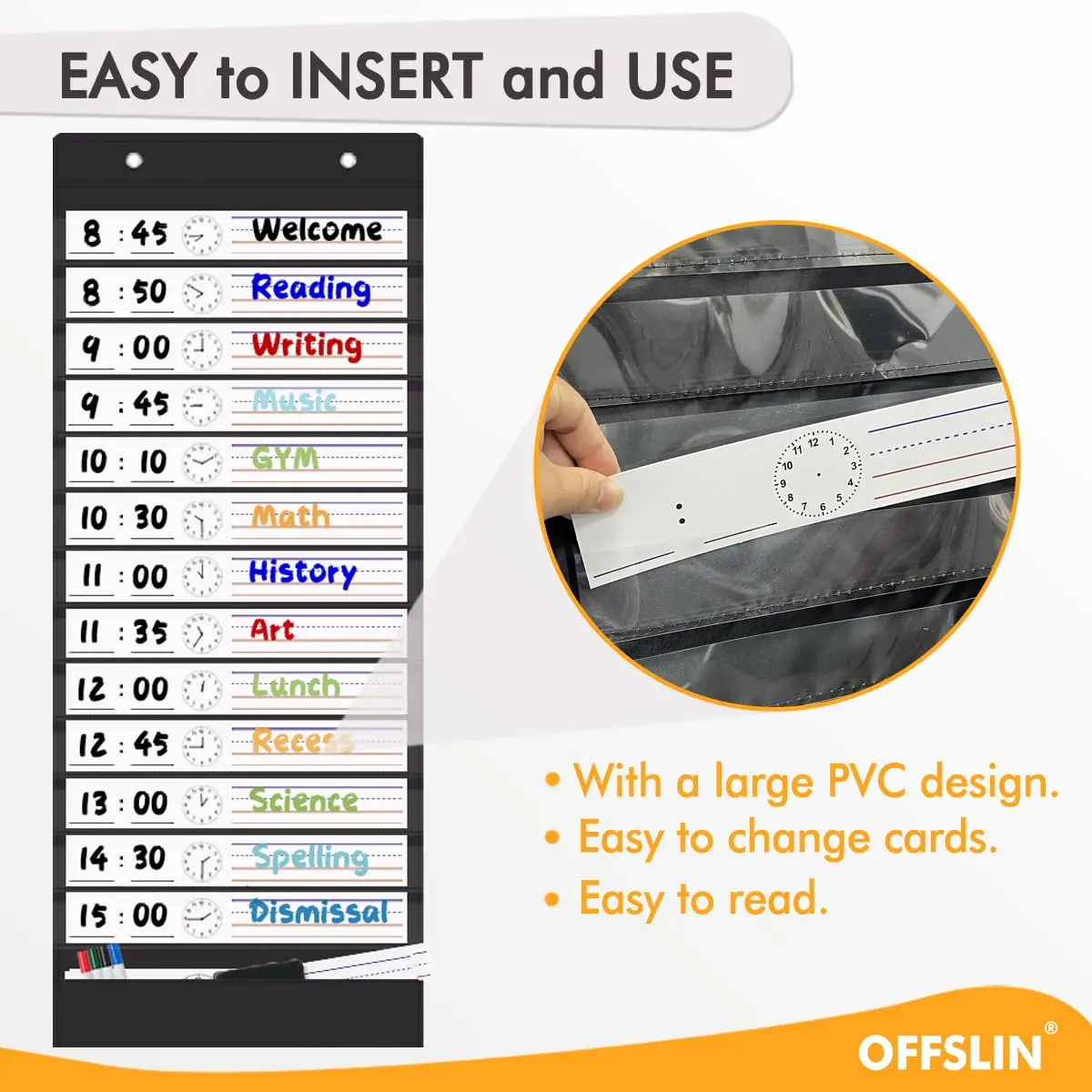 OFFSLIN Daily Schedule Pocket Chart, 13+1 Pockets Classroom Pocket Chart for Office & School - view 6