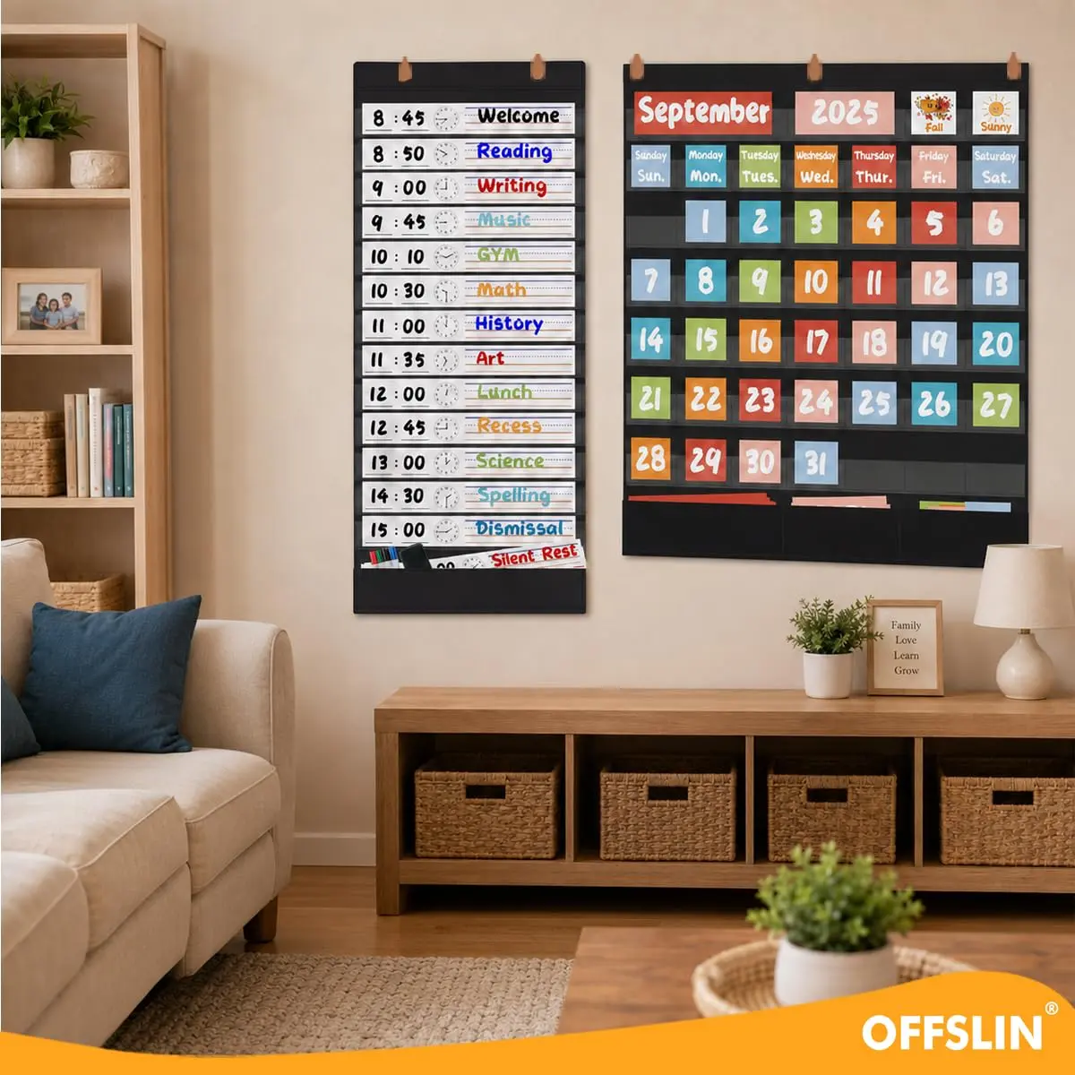 OFFSLIN Daily Schedule Pocket Chart, 13+1 Pockets Classroom Pocket Chart for Office & School - view 9
