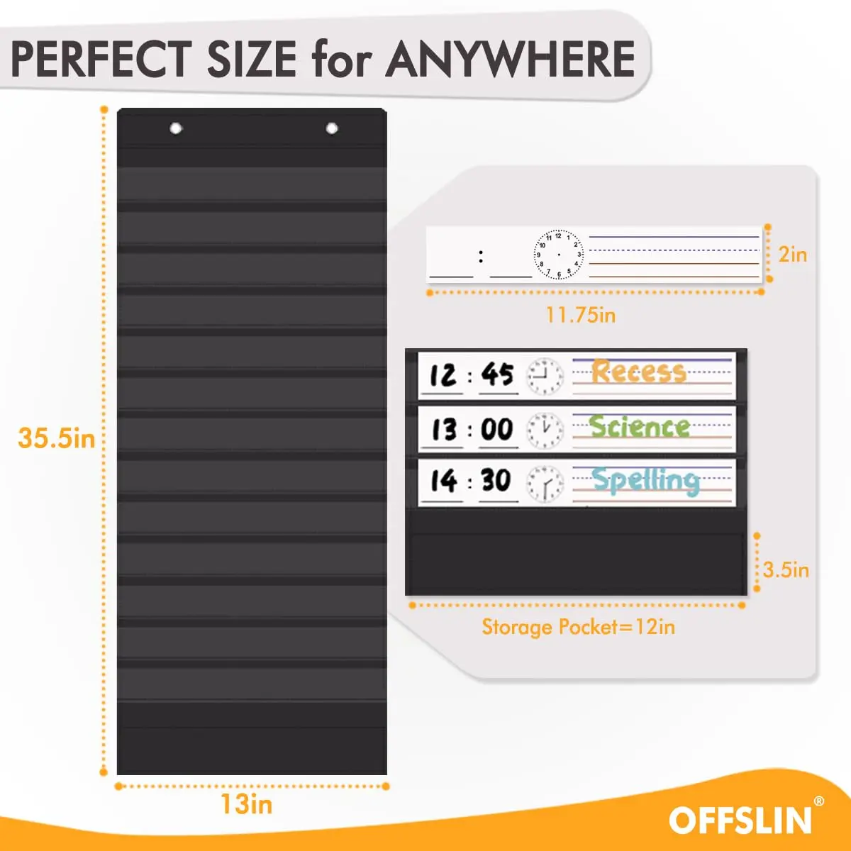 OFFSLIN Daily Schedule Pocket Chart, 13+1 Pockets Classroom Pocket Chart for Office & School - view 2