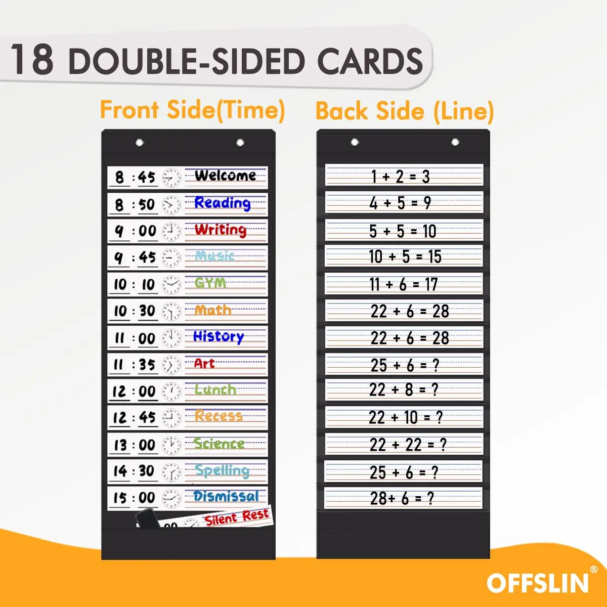 OFFSLIN Daily Schedule Pocket Chart, 13+1 Pockets Classroom Pocket Chart for Office & School - view 3