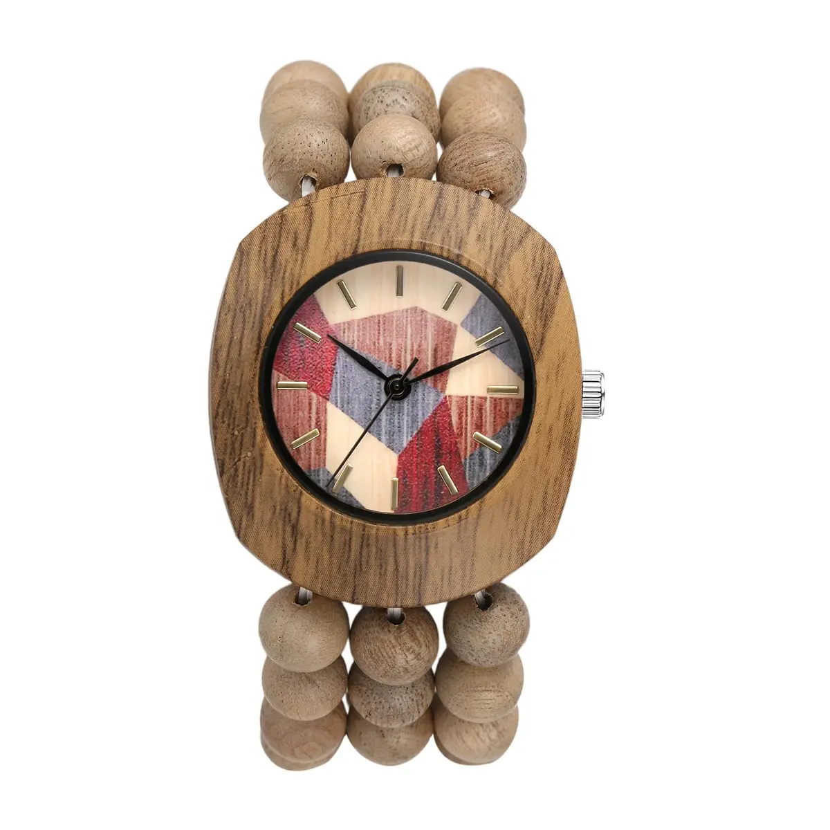 JewelryWe Bohemian Wooden Elastic Watch 3.7cm (1.46in) Case | Handcrafted Wood Bracelet Analog Quartz Wristwatch for Women - main product image