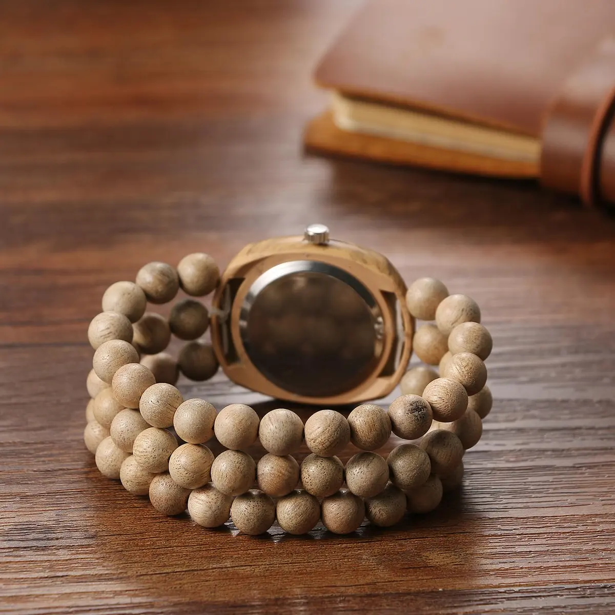 JewelryWe Bohemian Wooden Elastic Watch 3.7cm (1.46in) Case | Handcrafted Wood Bracelet Analog Quartz Wristwatch for Women - view 7