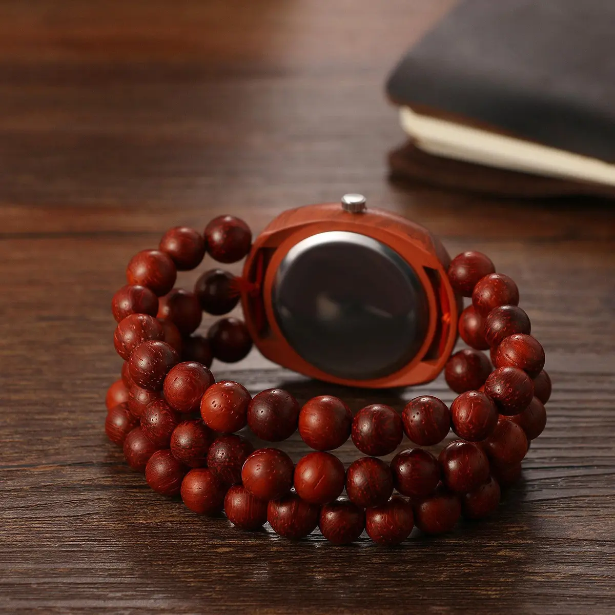 JewelryWe Bohemian Wooden Elastic Watch with Butterfly Dial | 3.7cm Tonneau Case, 1.7cm Band Width - view 4