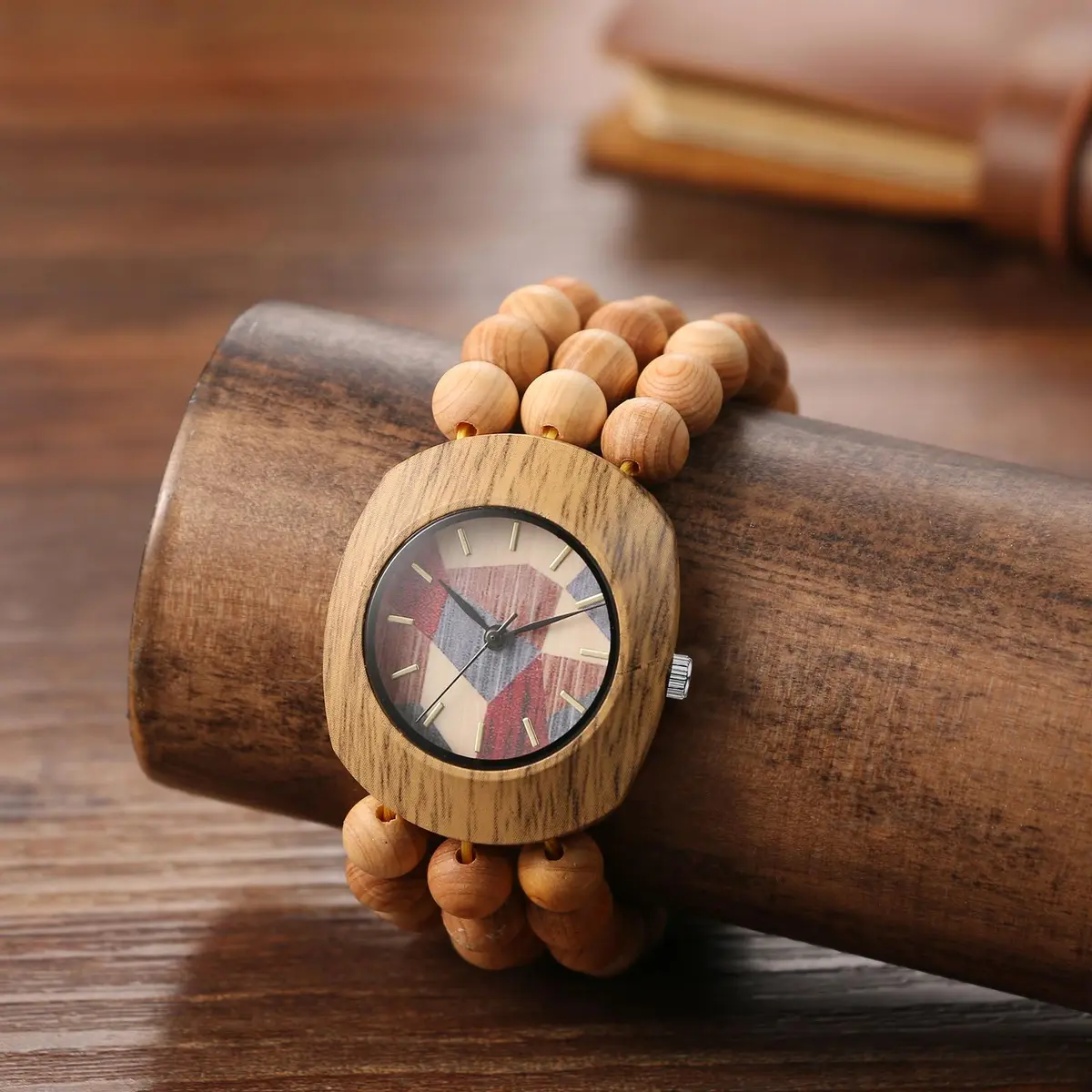 JewelryWe Bohemian Wooden Elastic Watch for Women | 3.7cm Tonneau Case, 1.7cm Band Width - view 6