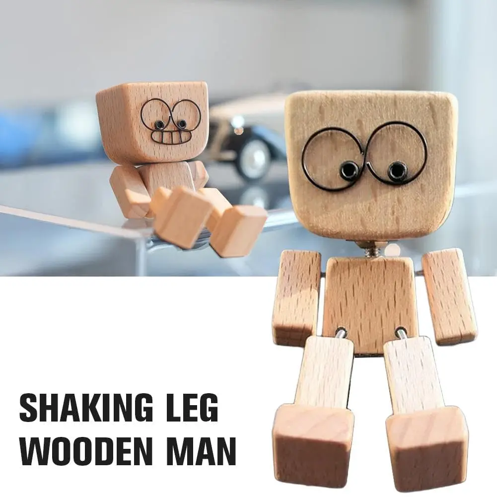 SnapMorph Shaking Wooden Man Figurine 1.5 inches x 1.5 inches x 3.1 inches | Handmade Car & Desk Decor with 12 Magnetic Faces - view 5