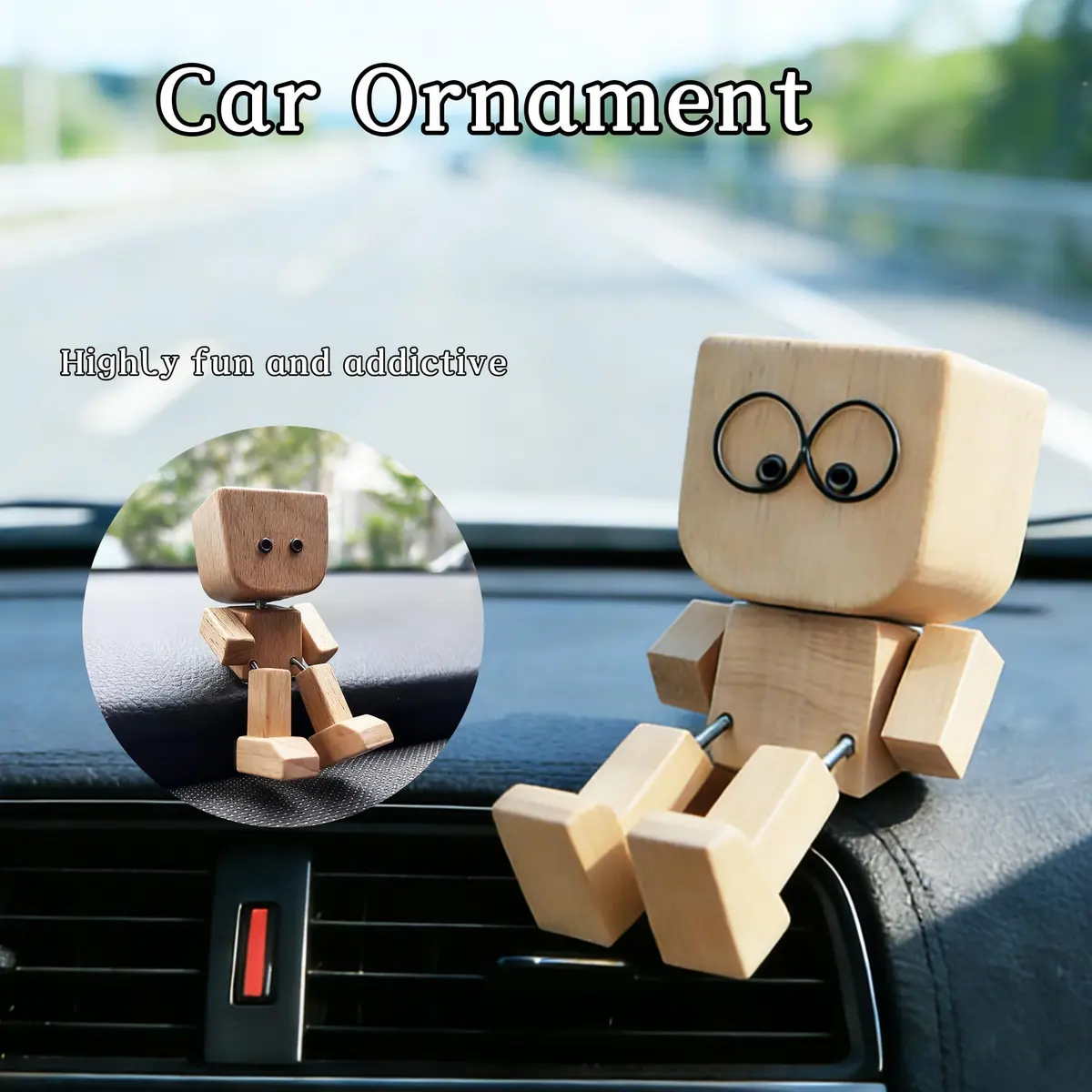SnapMorph Shaking Wooden Man Figurine 1.5 inches x 1.5 inches x 3.1 inches | Handmade Car & Desk Decor with 12 Magnetic Faces - view 8