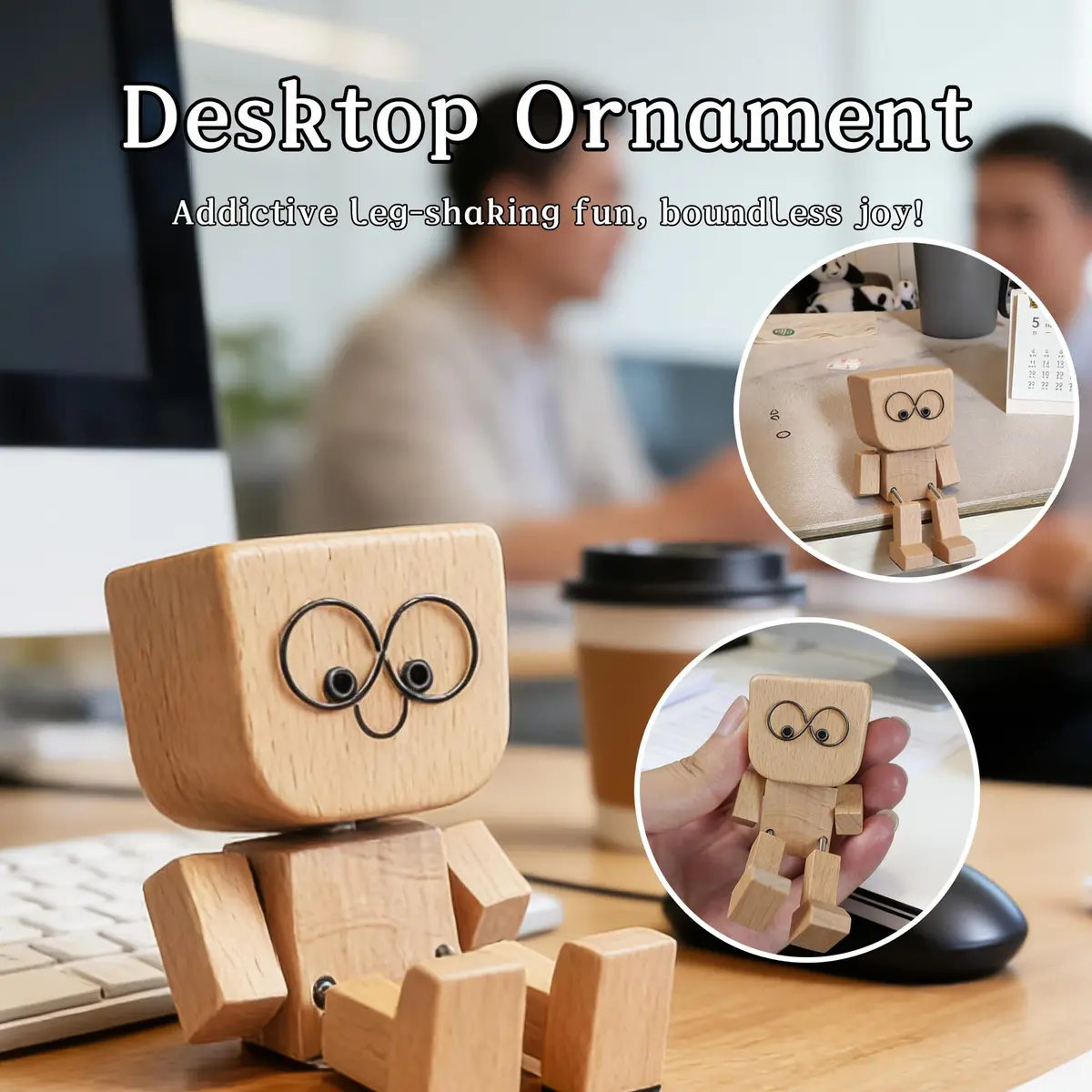 SnapMorph Shaking Wooden Man Figurine 1.5 inches x 1.5 inches x 3.1 inches | Handmade Car & Desk Decor with 12 Magnetic Faces - view 9