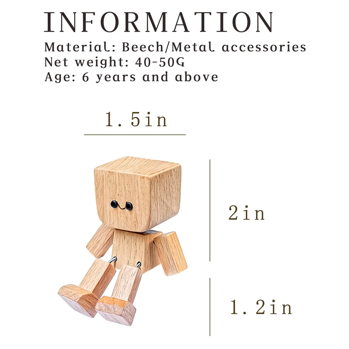 SnapMorph Shaking Wooden Man Figurine 1.5 inches x 1.5 inches x 3.1 inches | Handmade Car & Desk Decor with 12 Magnetic Faces - view 2
