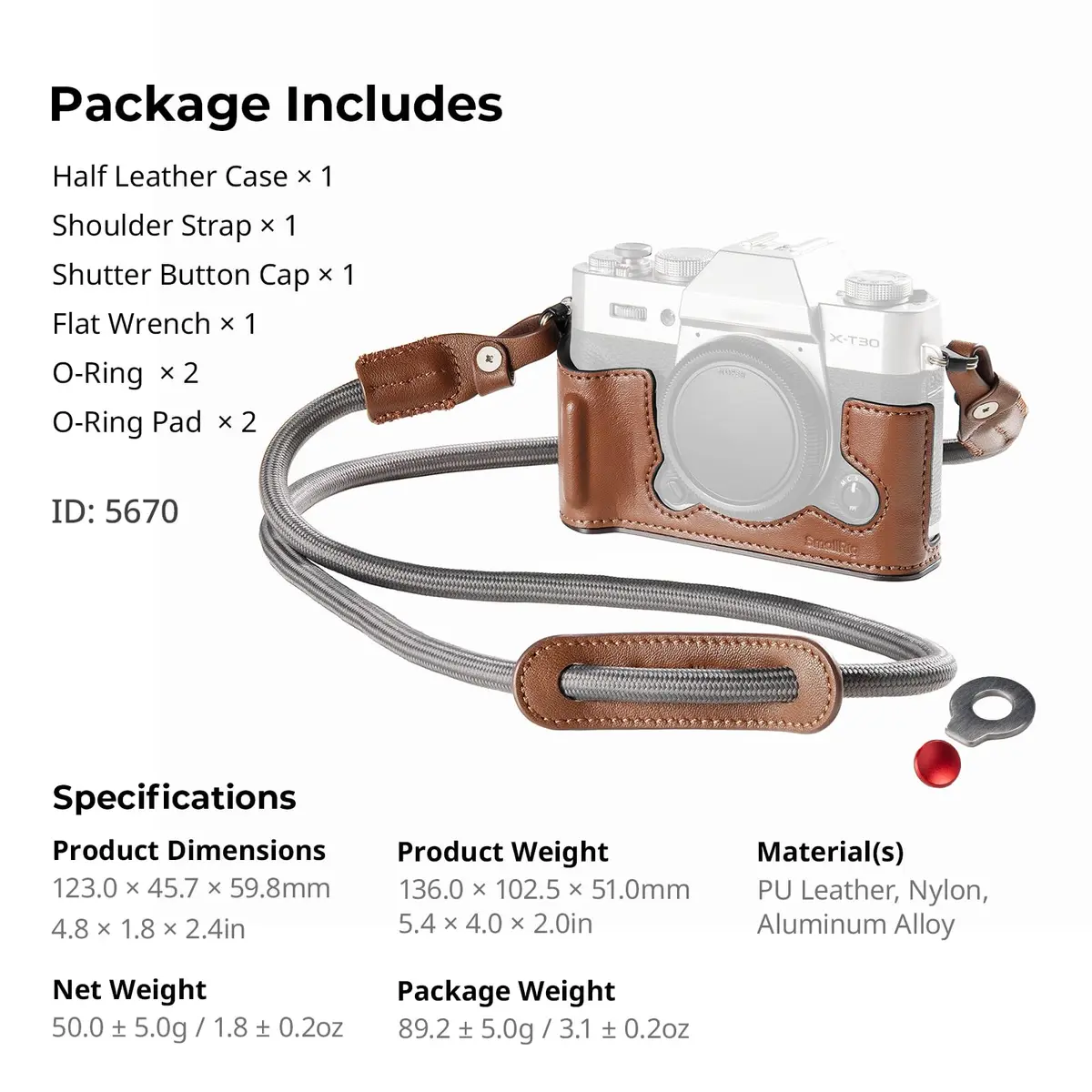 SMALLRIG Leather Half Case Kit with Shoulder Strap for FUJIFILM X-T30 III/X-T30 II (Brown) 123 x 45.7 x 59.8mm | Retro Style Camera Protection - view 8