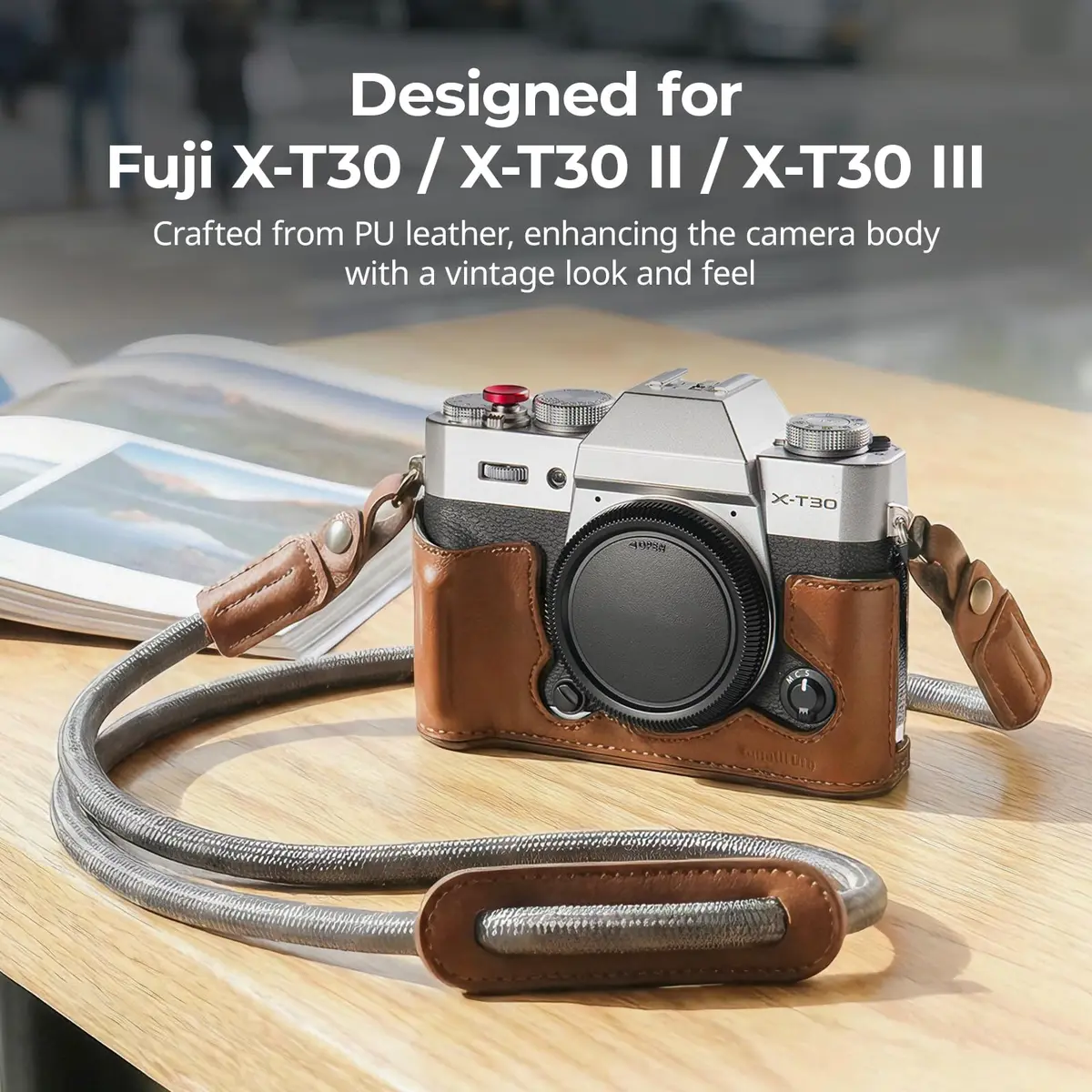 SMALLRIG Leather Half Case Kit with Shoulder Strap for FUJIFILM X-T30 III/X-T30 II (Brown) 123 x 45.7 x 59.8mm | Retro Style Camera Protection - view 2