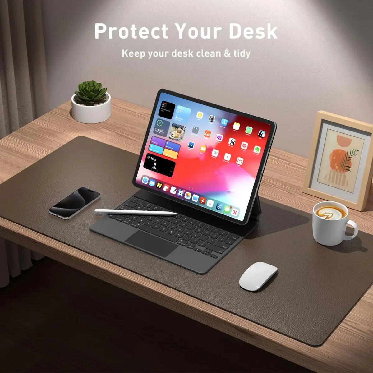 Aothia Leather Desk Pad Protector 48" x 17" (122cm x 43cm) | Protects Desks from Scratches, Stains, and Spills - view 3