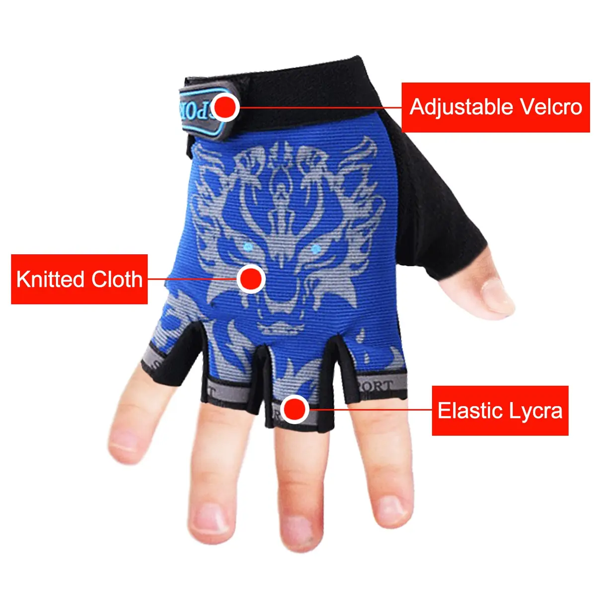 Luwint Kids Half Finger Gloves Blue XL | Breathable Non-Slip Sport Gloves for Cycling Camping Climbing Outdoor Activities - main product image