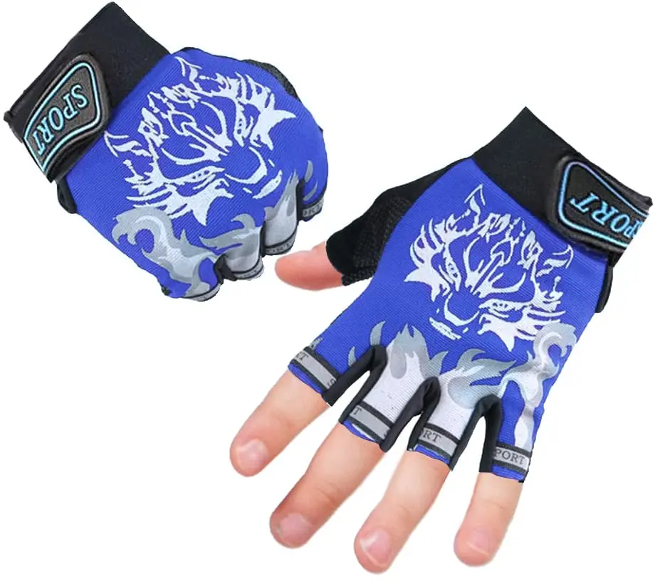 Luwint Kids Half Finger Gloves Blue XL | Breathable Non-Slip Sport Gloves for Cycling Camping Climbing Outdoor Activities - view 4