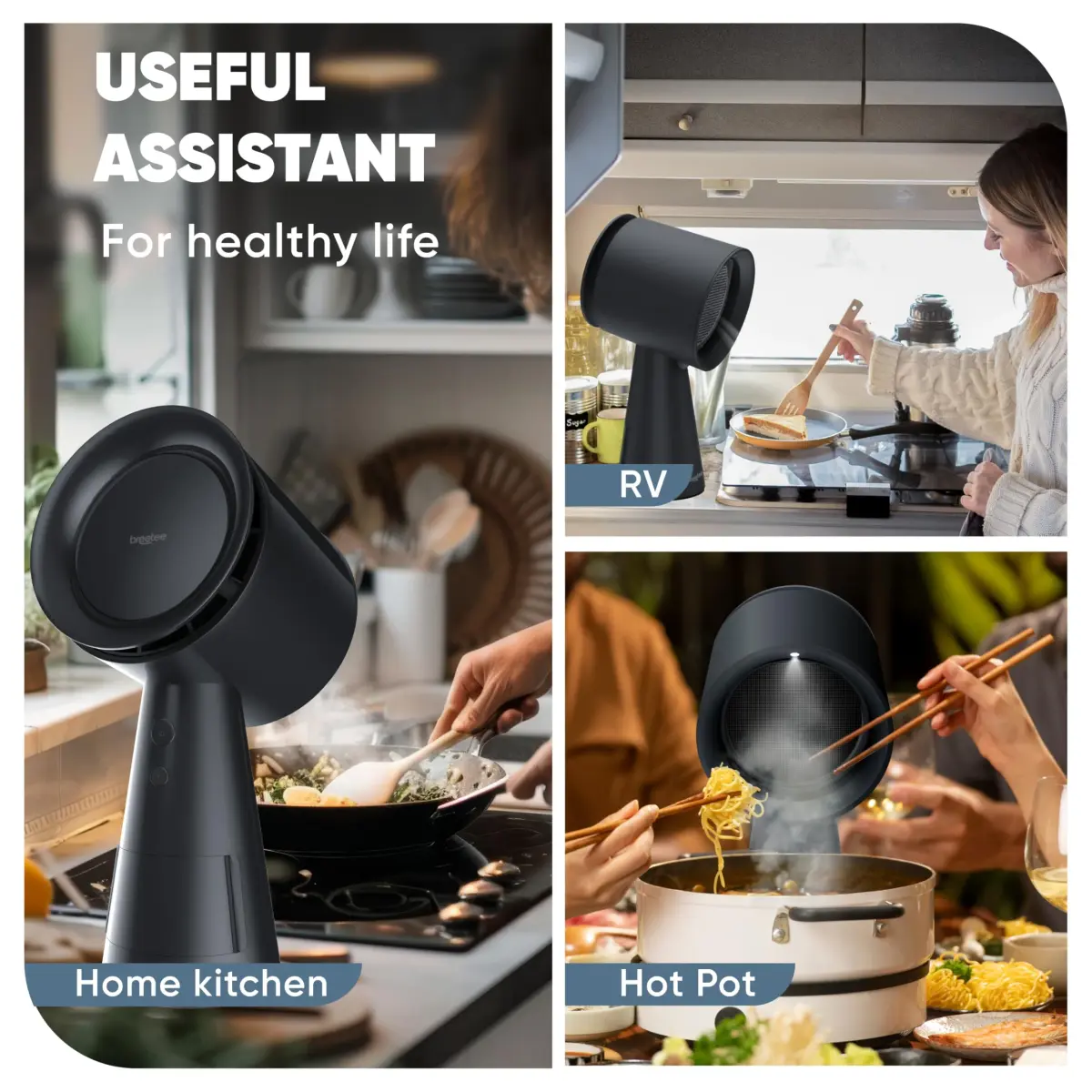 Breetee Portable Range Hood Kitchen Exhaust Fan with 5-Layer Filter, 3-Speed Smoke Removal, Low Noise Countertop Exhaust Fan for Apartments, Dorms, RVs, Indoor BBQ - view 4