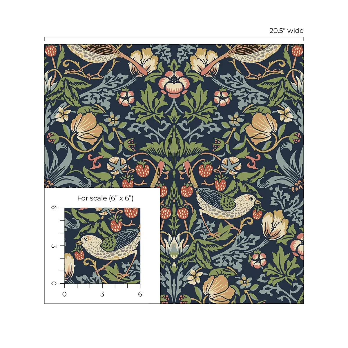 NextWall Seabrook Designs Fragaria Garden Vintage Prepasted Wallpaper (Midnight Blue) | Floral Pattern, 56 sq. ft, USA Design - view 7