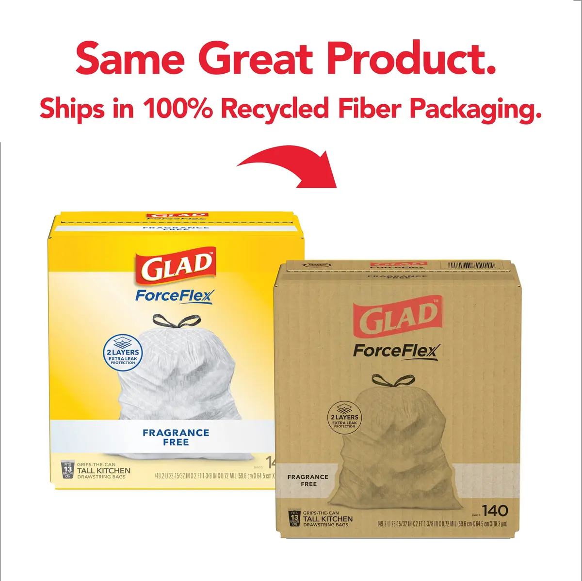Glad ForceFlex Tall Kitchen Drawstring Trash Bags 140 Ct (13 Gallon) | Strong, Tear-Resistant, Fragrance-Free - view 2