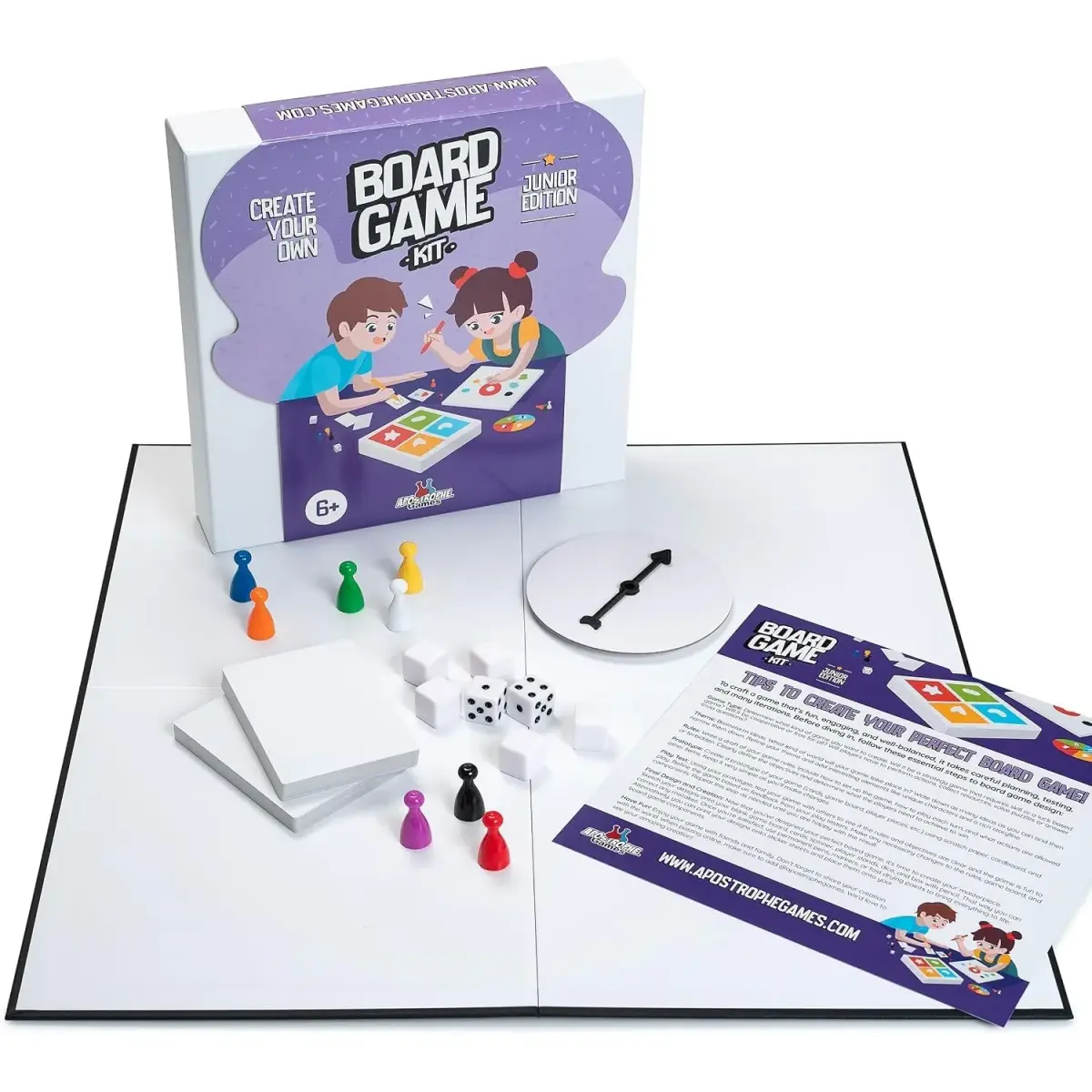 Apostrophe Games Junior Create Your Own Board Game Kit with Blank Board & Game Pieces | ASTM-Tested Educational Toy - main product image