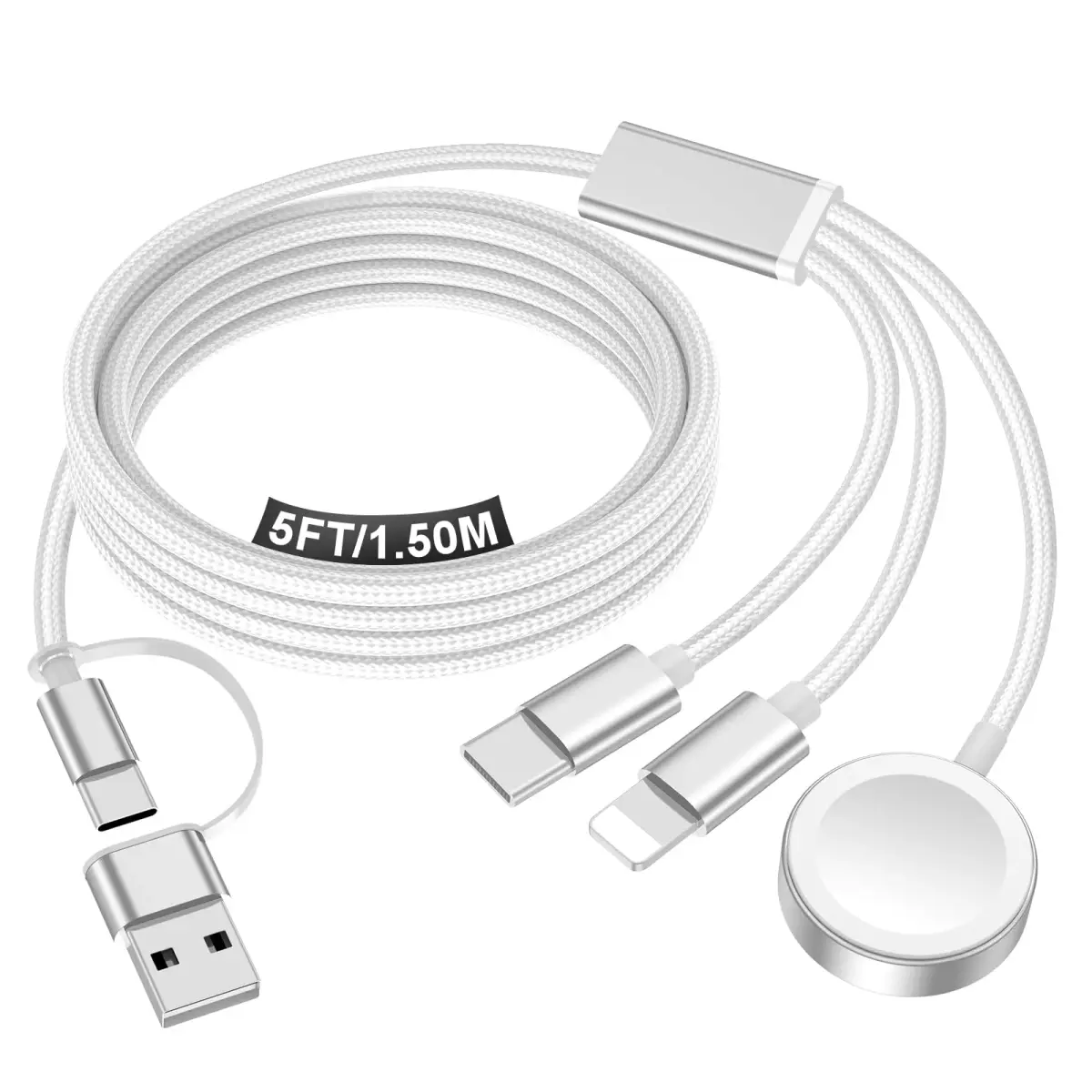 xiwxi 3-in-2 Multi-Charging Cable 1.5m (4.9ft) | Fast Charging for Apple Watch, iPhone, USB-C Devices - main product image