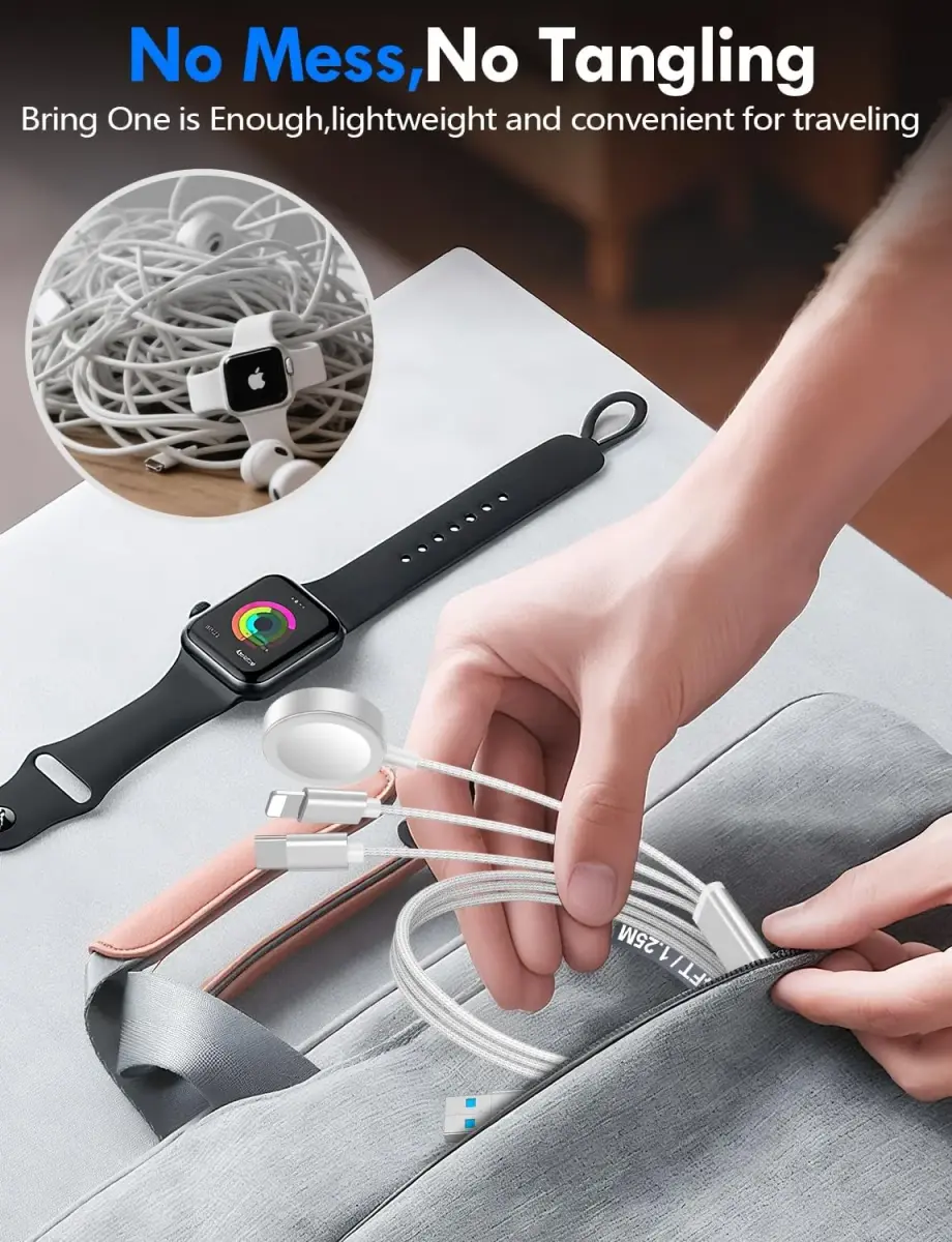 xiwxi 3-in-2 Multi-Charging Cable 1.5m (4.9ft) | Fast Charging for Apple Watch, iPhone, USB-C Devices - view 5