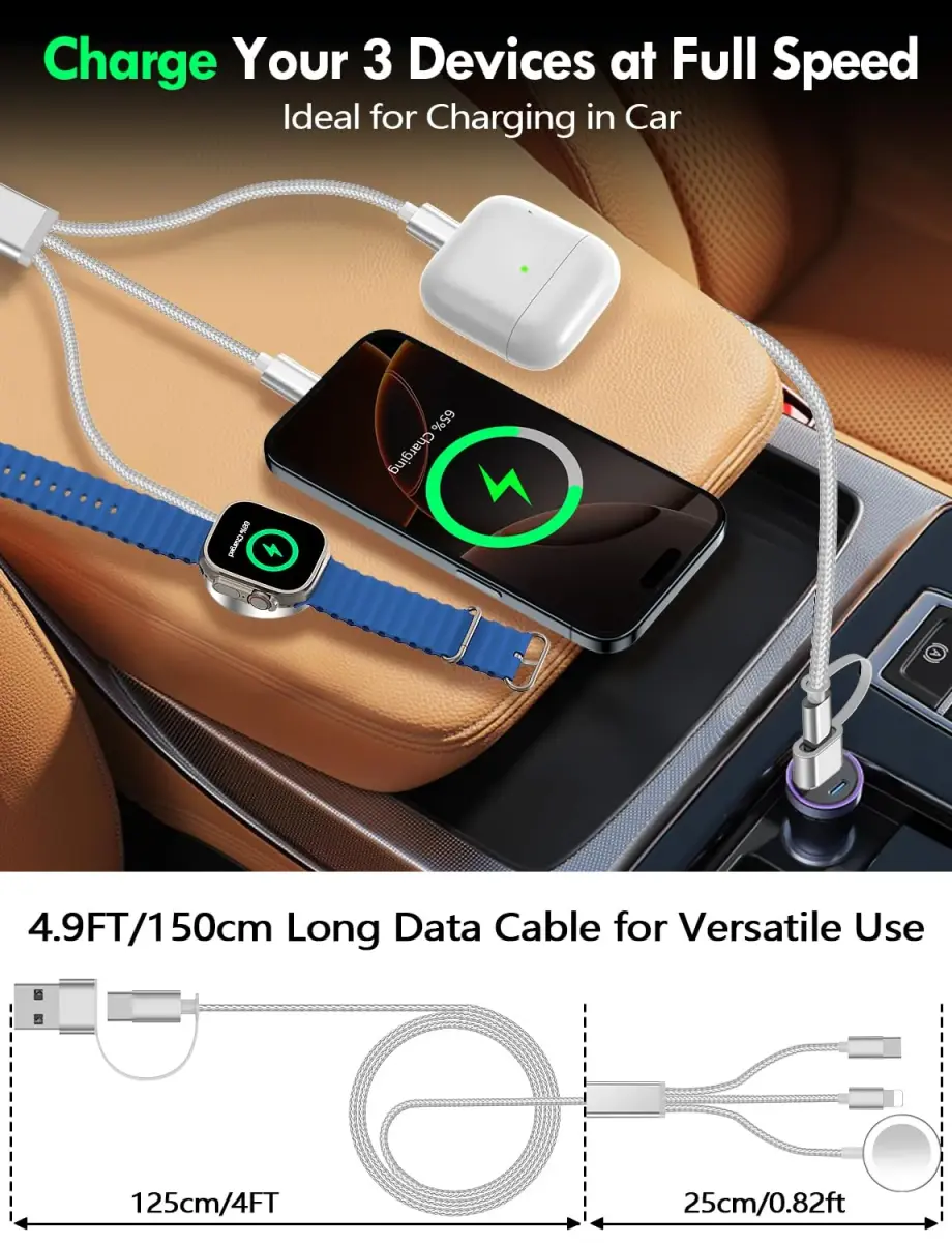 xiwxi 3-in-2 Multi-Charging Cable 1.5m (4.9ft) | Fast Charging for Apple Watch, iPhone, USB-C Devices - view 7