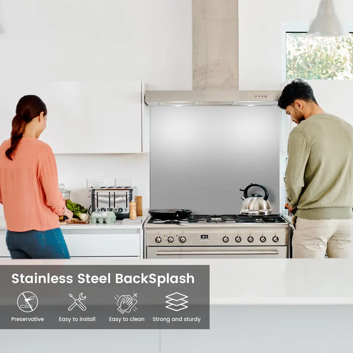 VENFAN 30"x30" Stainless Steel Stove Backsplash | Polished 430-Grade Metal Panel for Kitchen Walls - view 2
