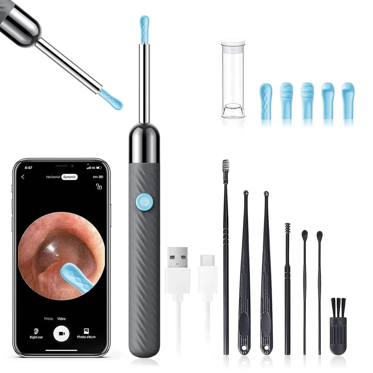 LEIPUT Ear Wax Removal Tool with 1080P HD Camera & 8 Pcs Ear Set (Grey) | Clean Ears Safely - main product image