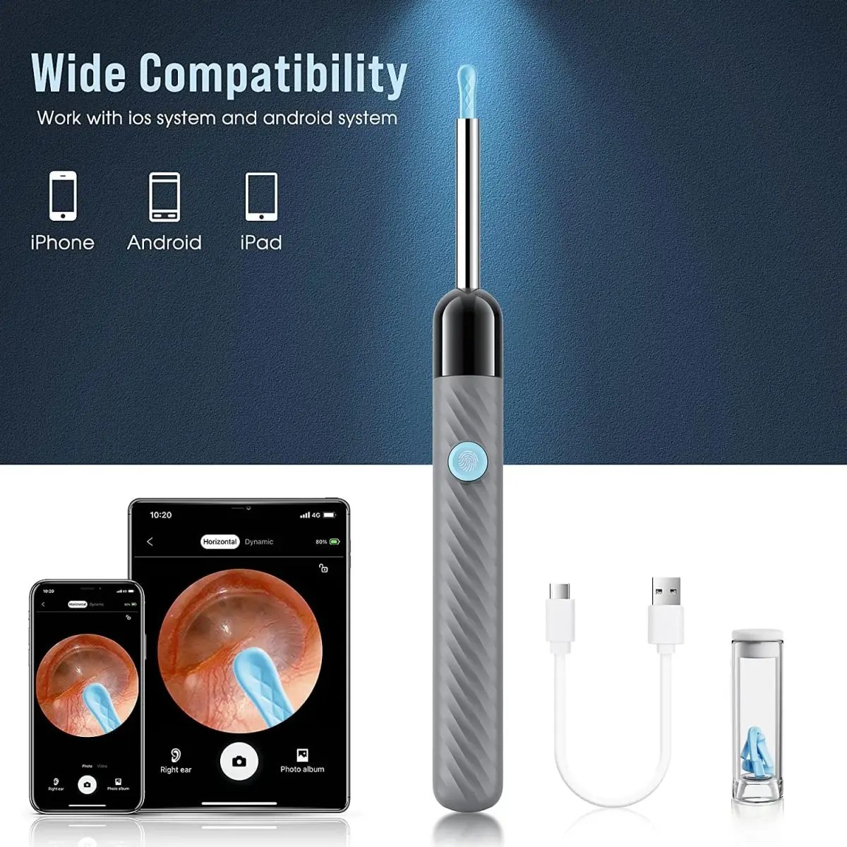 LEIPUT Ear Wax Removal Tool with 1080P HD Camera & 8 Pcs Ear Set (Grey) | Clean Ears Safely - view 6